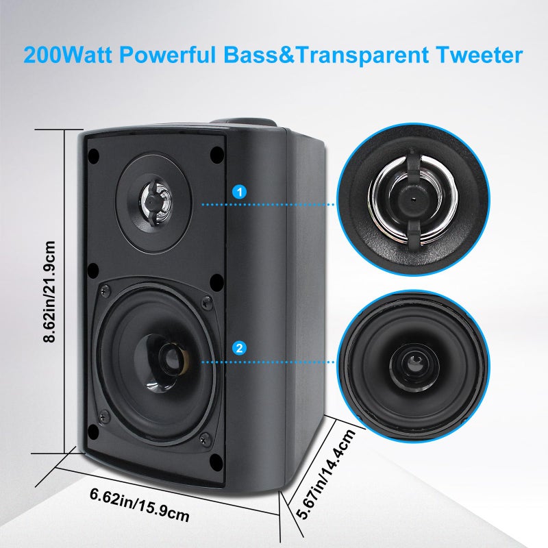 Herdio 4 Inches Passive Outdoor Speakers with 200Watt Powerful Bass Expansive Stereo Sound Coverage All-Weather Durability (Pair, Black) - Image 2